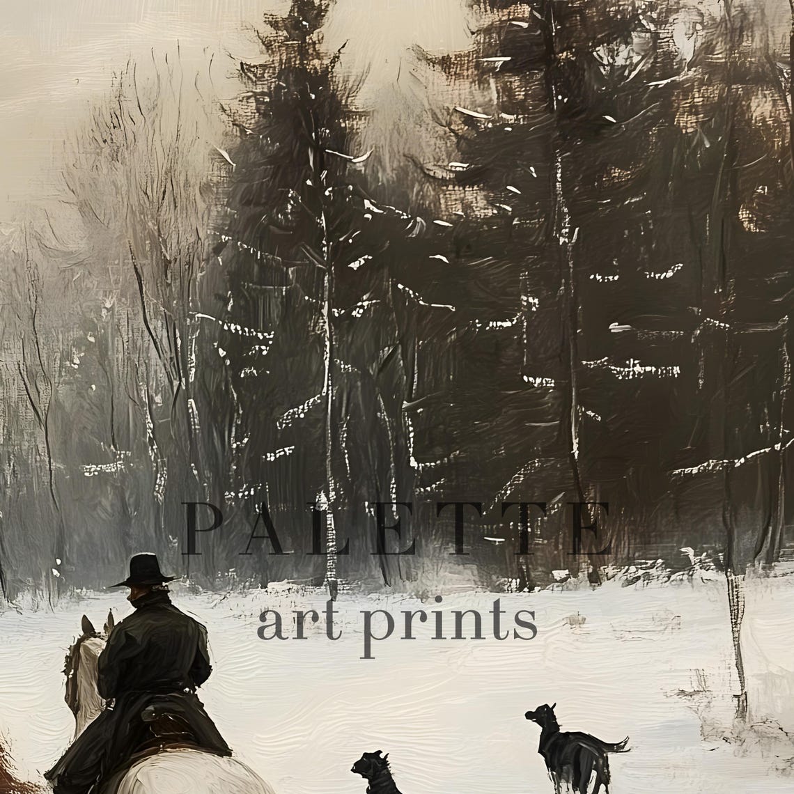 Horseback Hunters Snowy Forest Vintage Winter Equestrian Print - Image 2