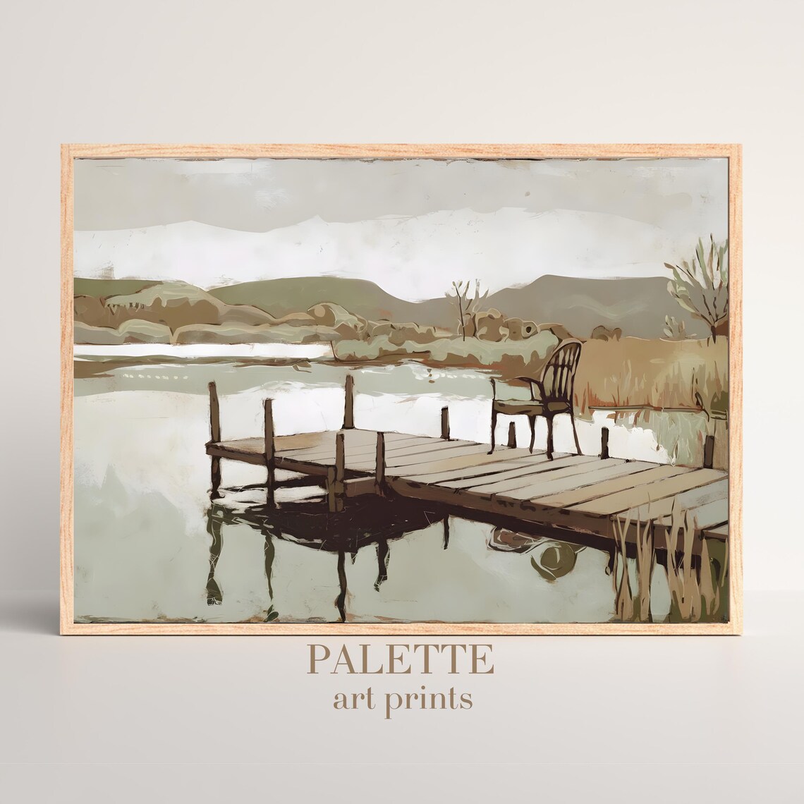 Wooden Dock Chair Calm Lake Minimalist Lakeside Serene Wall Poster