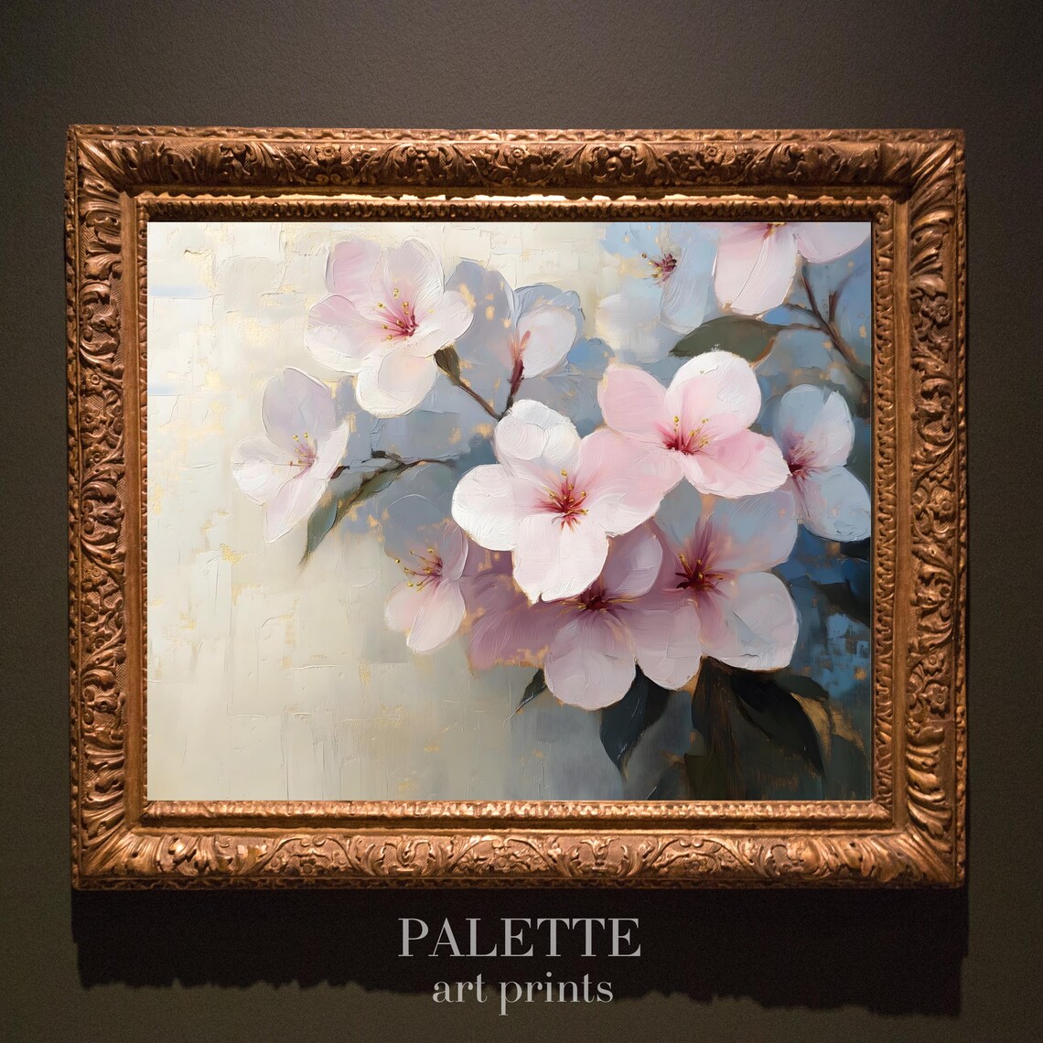 Pink Cherry Blossom Oil Painting Elegant Spring Floral Wall Poster