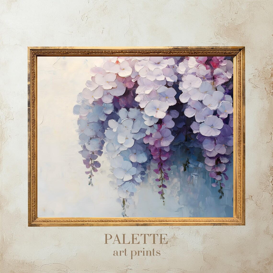 Hanging Lavender Wisteria Blossom Clusters Impasto Floral Wall Art - Image 3