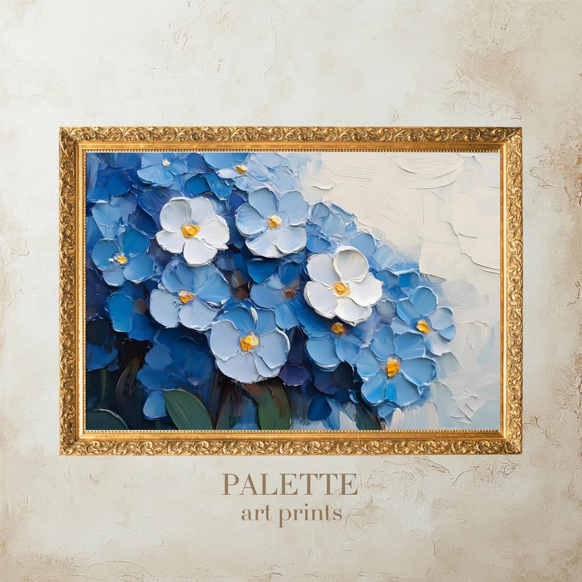 Blue Hydrangea Impasto Oil Painting Textured Floral Wall Decor Poster - Image 3