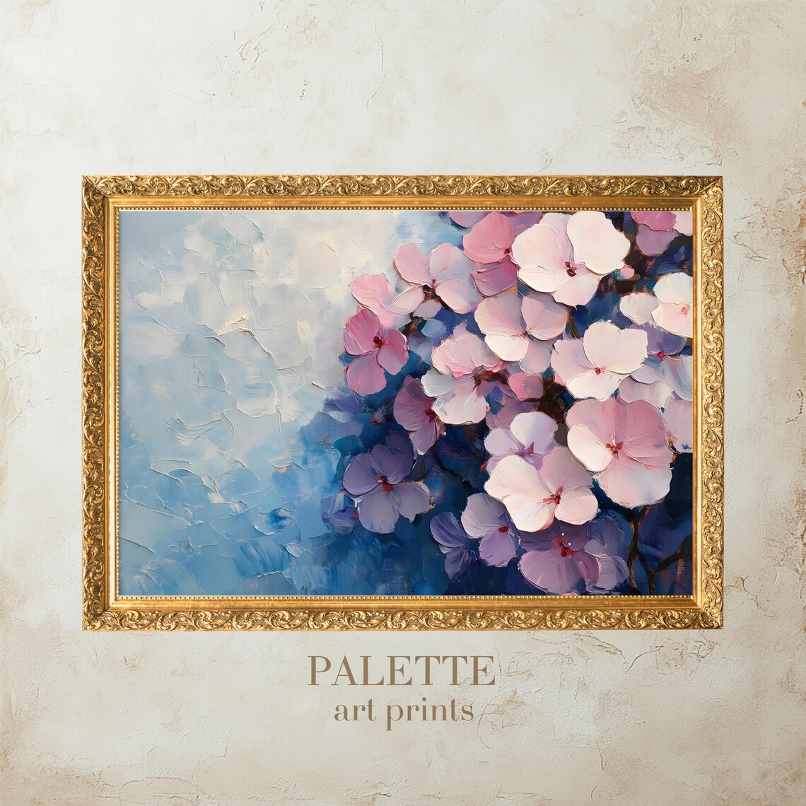 Close Up Pink Cherry Blossoms Against Dreamy Blue Sky Wall Art