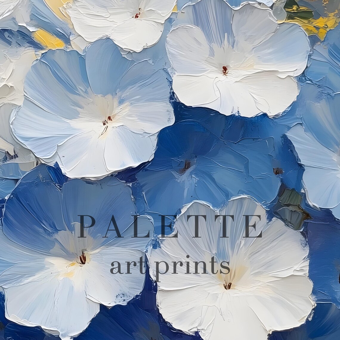 Blue White Blossom Bouquet Golden Background Impasto Floral Poster - Image 2