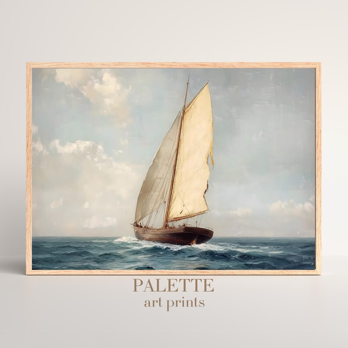 Vintage Sailing Ship Full Sails Ocean Oil Painting Nautical Wall Poster - Image 3