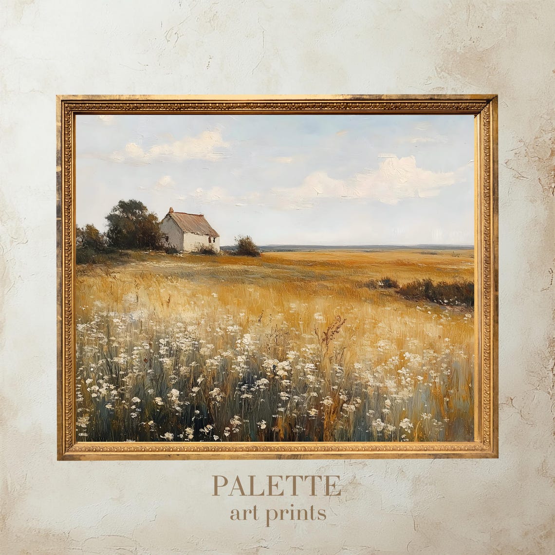 Golden Wheat Field White Cottage Farmhouse Country Art Print