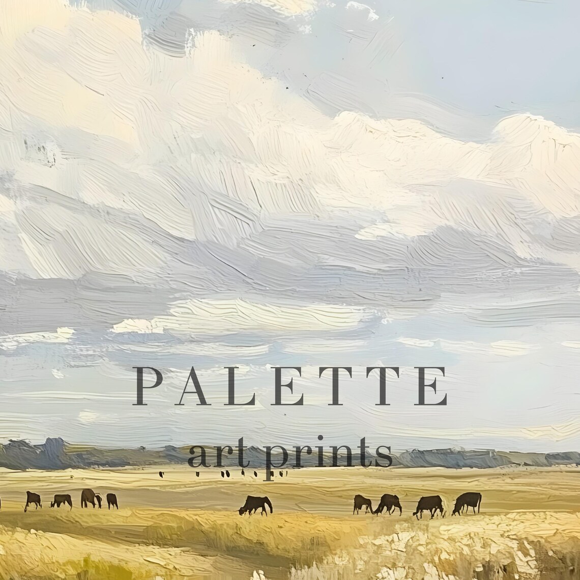 Golden Pasture Big Tree Grazing Cattle Country Landscape Wall Art - Image 2