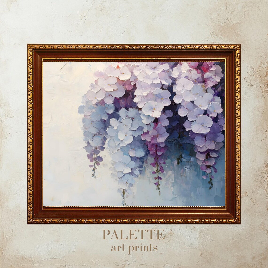 Hanging Lavender Wisteria Blossom Clusters Impasto Floral Wall Art