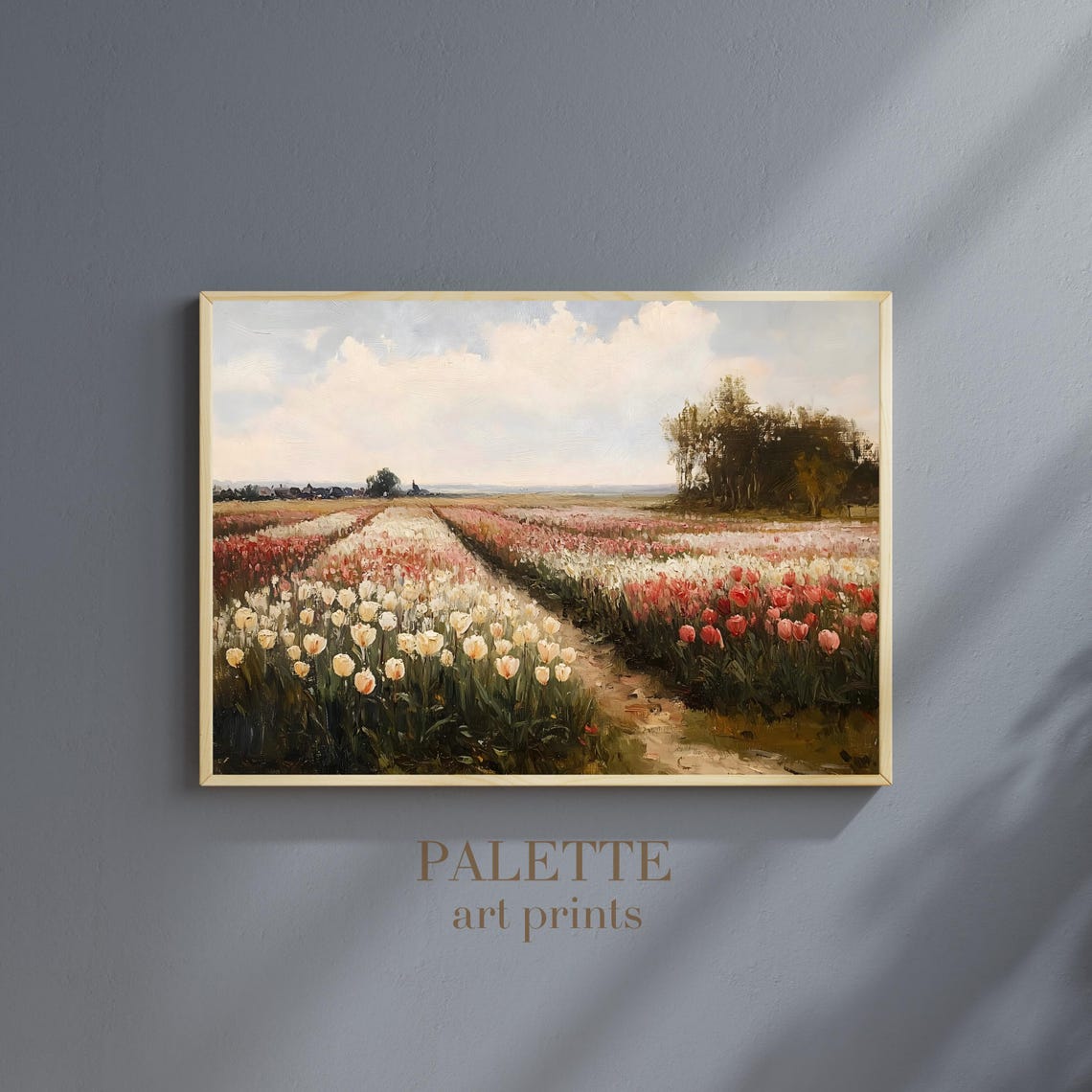 Tulip Field Red White Rows Spring Bloom Floral Landscape Poster - Image 3