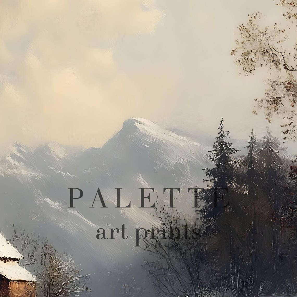 Cozy Cabin Beside A Winter River With Mountain Peaks Behind Poster - Image 2