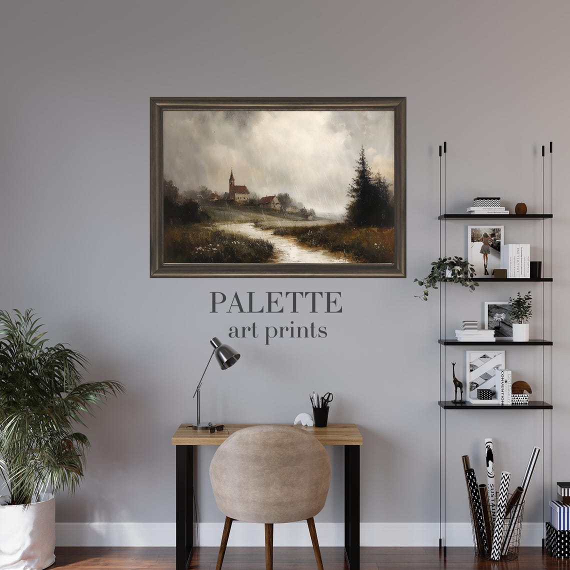 Rain Swept Country Church Steeple Moody Countryside Scene Wall Art - Image 3