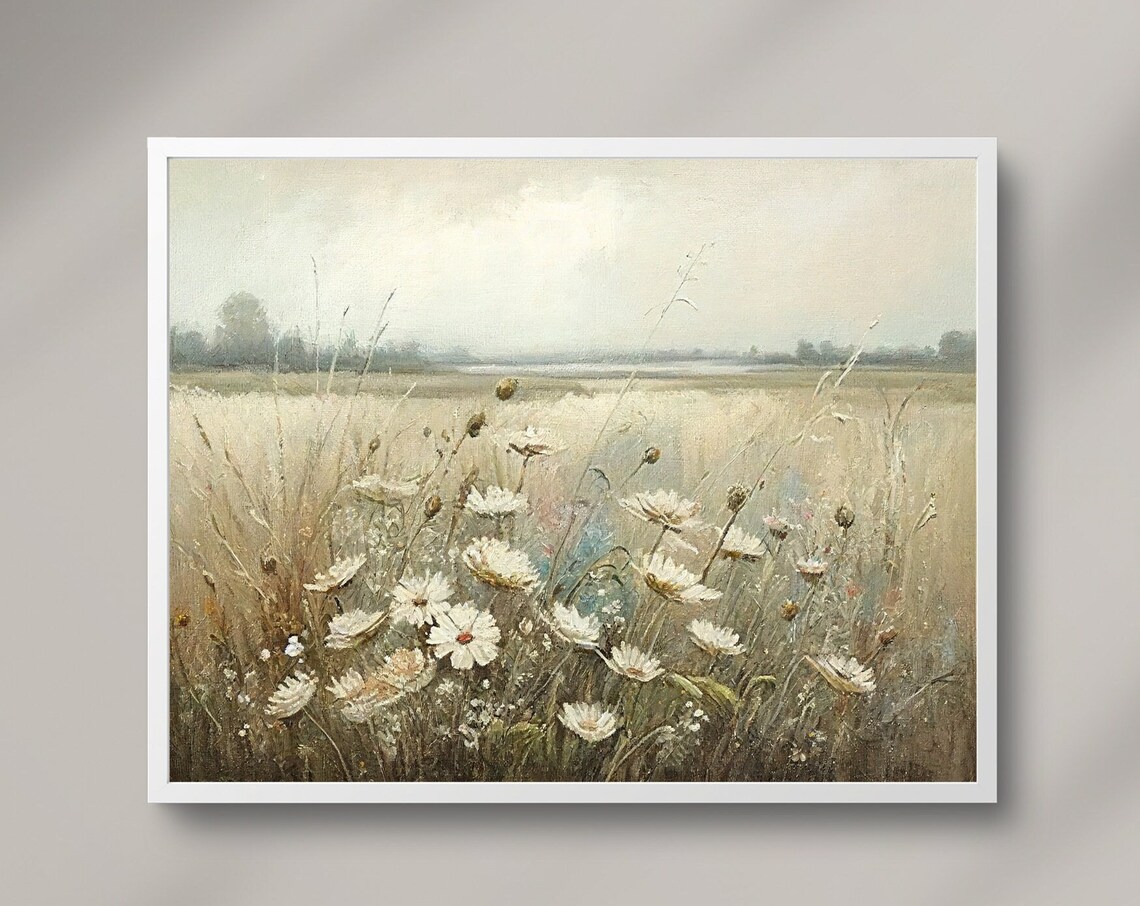 Wildflower Meadow Vintage Oil Painting Soft Neutral Nature Poster - Image 3