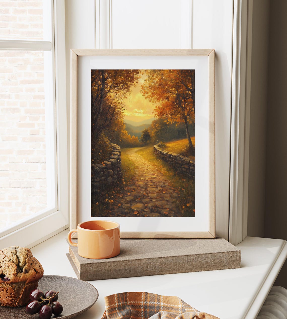 Autumn Cobblestone Pathway Glowing With Warm Golden Light Fall Poster - Image 6