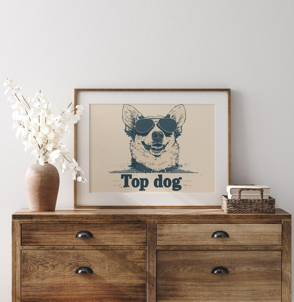 Top Dog Cool Sunglasses Pup Retro Vintage Navy Funny Pet Wall Art - Image 2