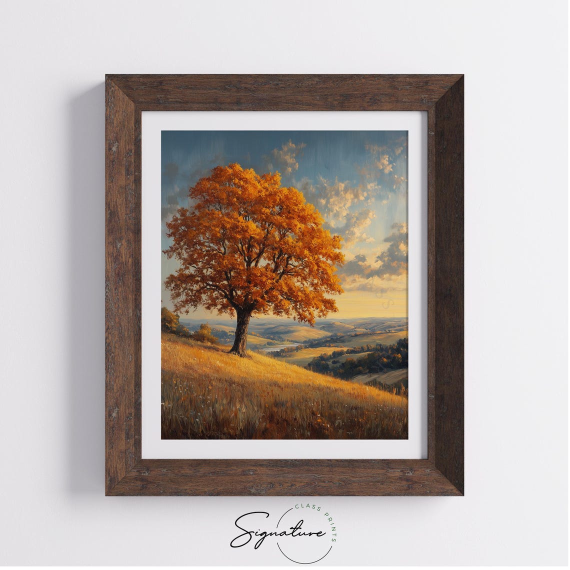 Lone Autumn Tree Sunset Hilltop Golden Farmland Valley View Poster - Image 4
