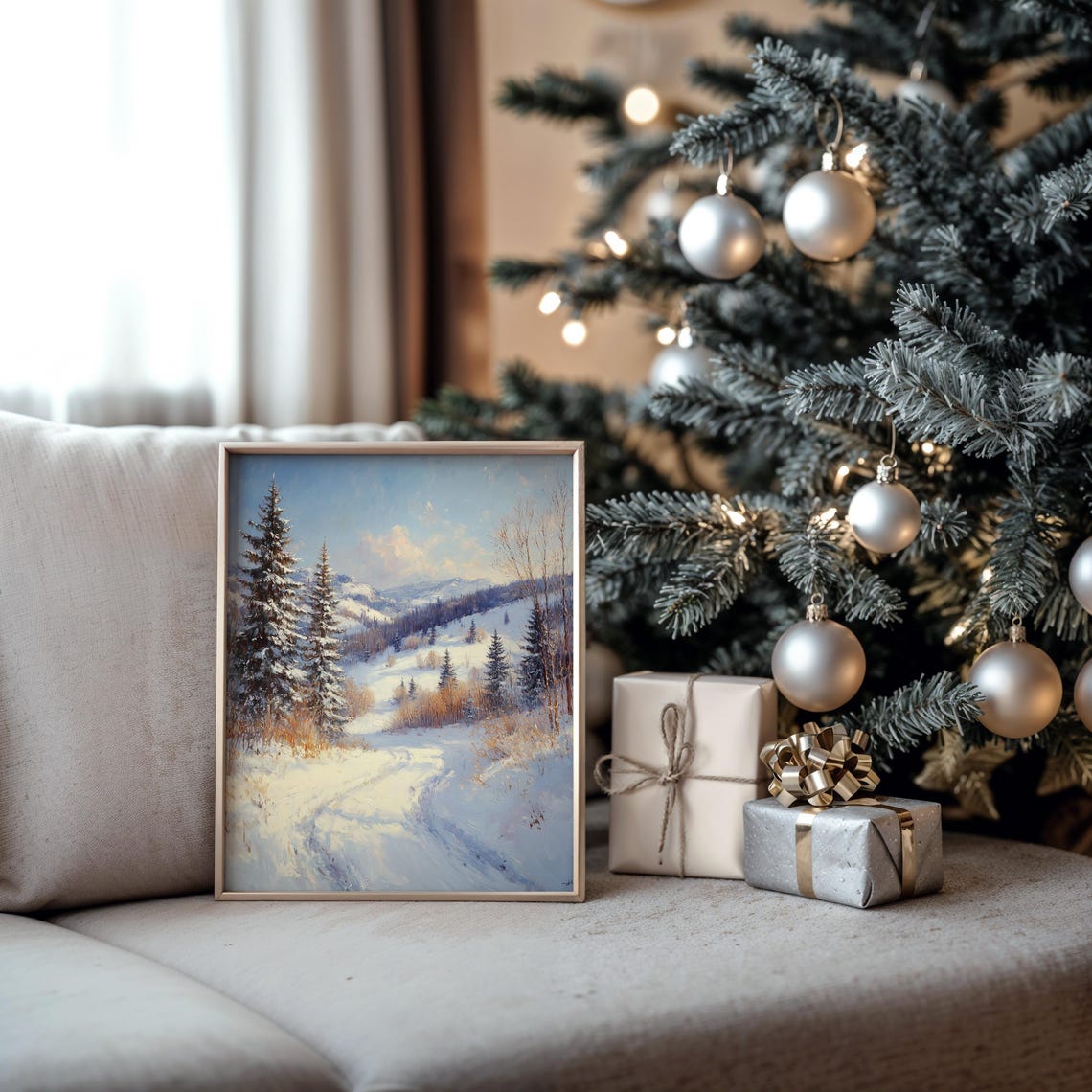Sunny Winter Mountain Valley with Tall Pines under Blue Sky Poster - Image 5