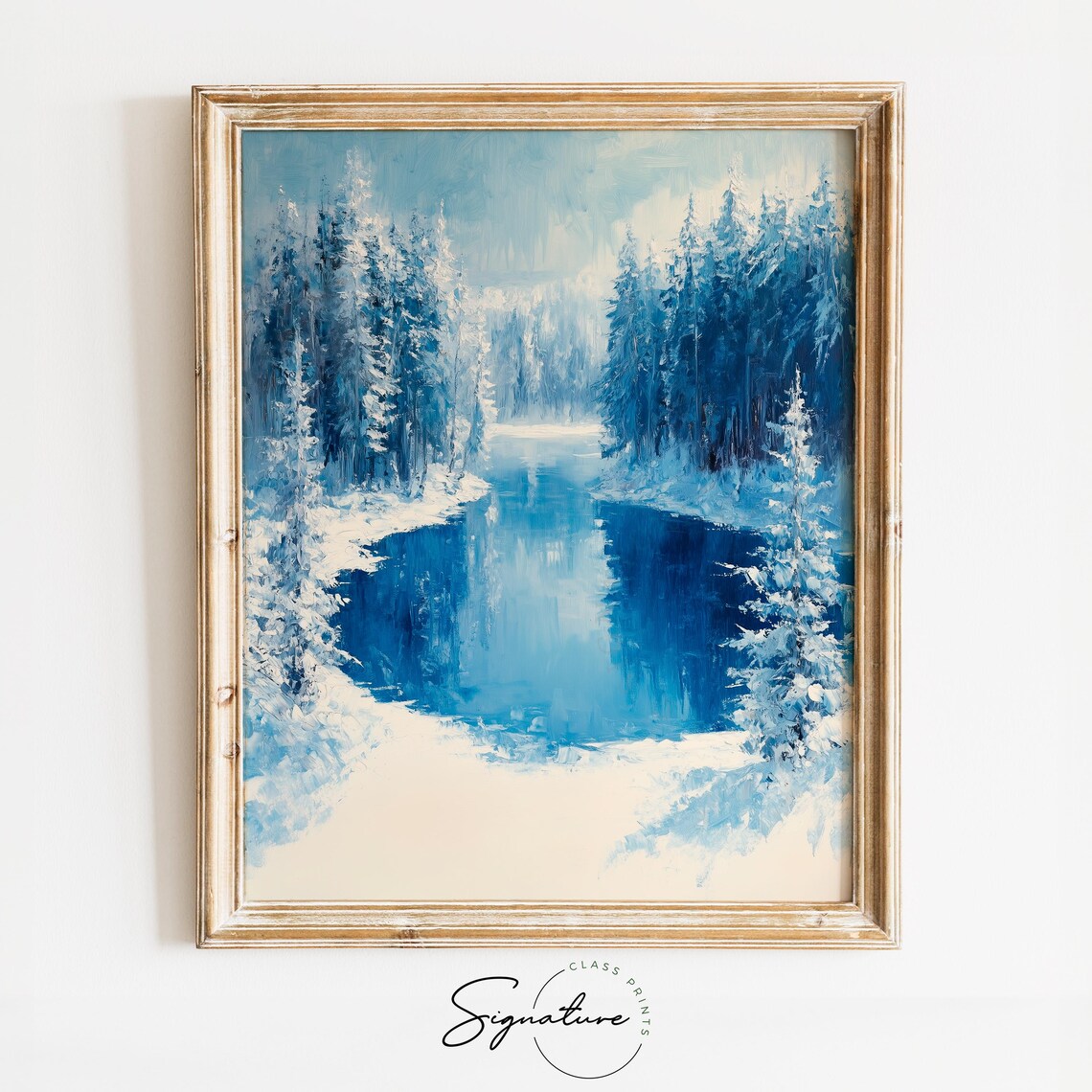 Vivid Frosted Spruce Forest Near Frozen Lake Christmas Art Poster