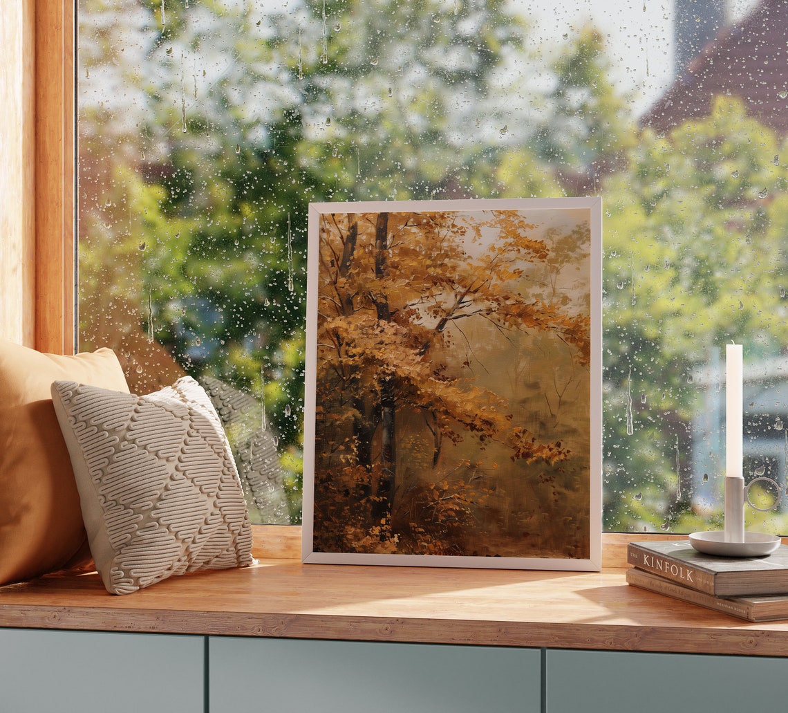 Golden Autumn Maple Forest Morning Mist Warm Fall Foliage Oil Poster - Image 2