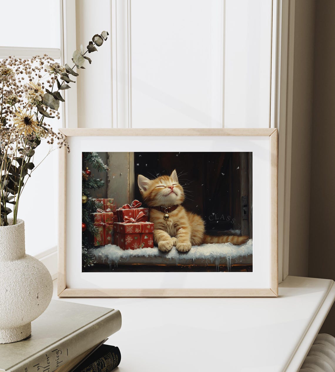 Sleeping Ginger Kitten With Christmas Gifts On A Snowy Sill Poster - Image 6