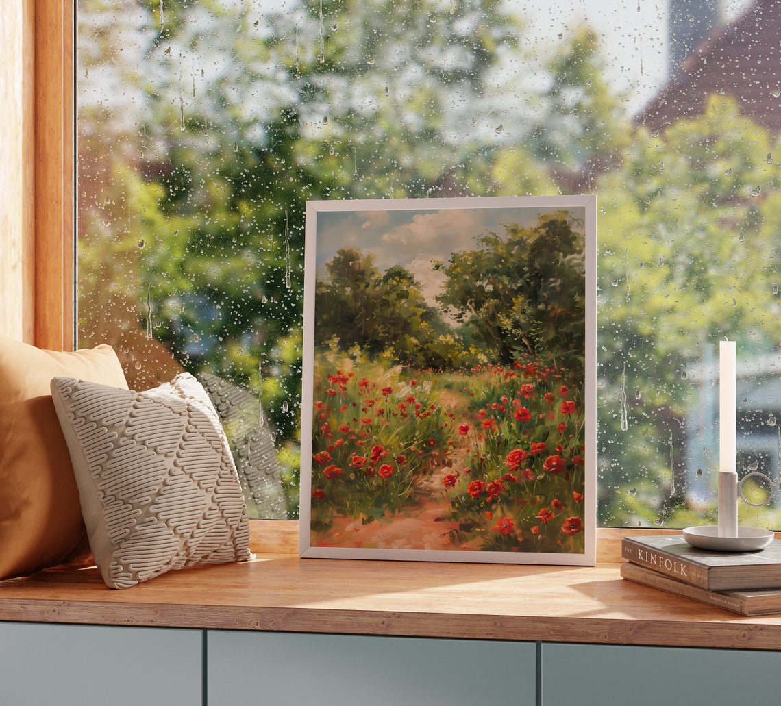 Bright Red Poppy Field Woodland Path Summer Wildflower Trail Poster - Image 2