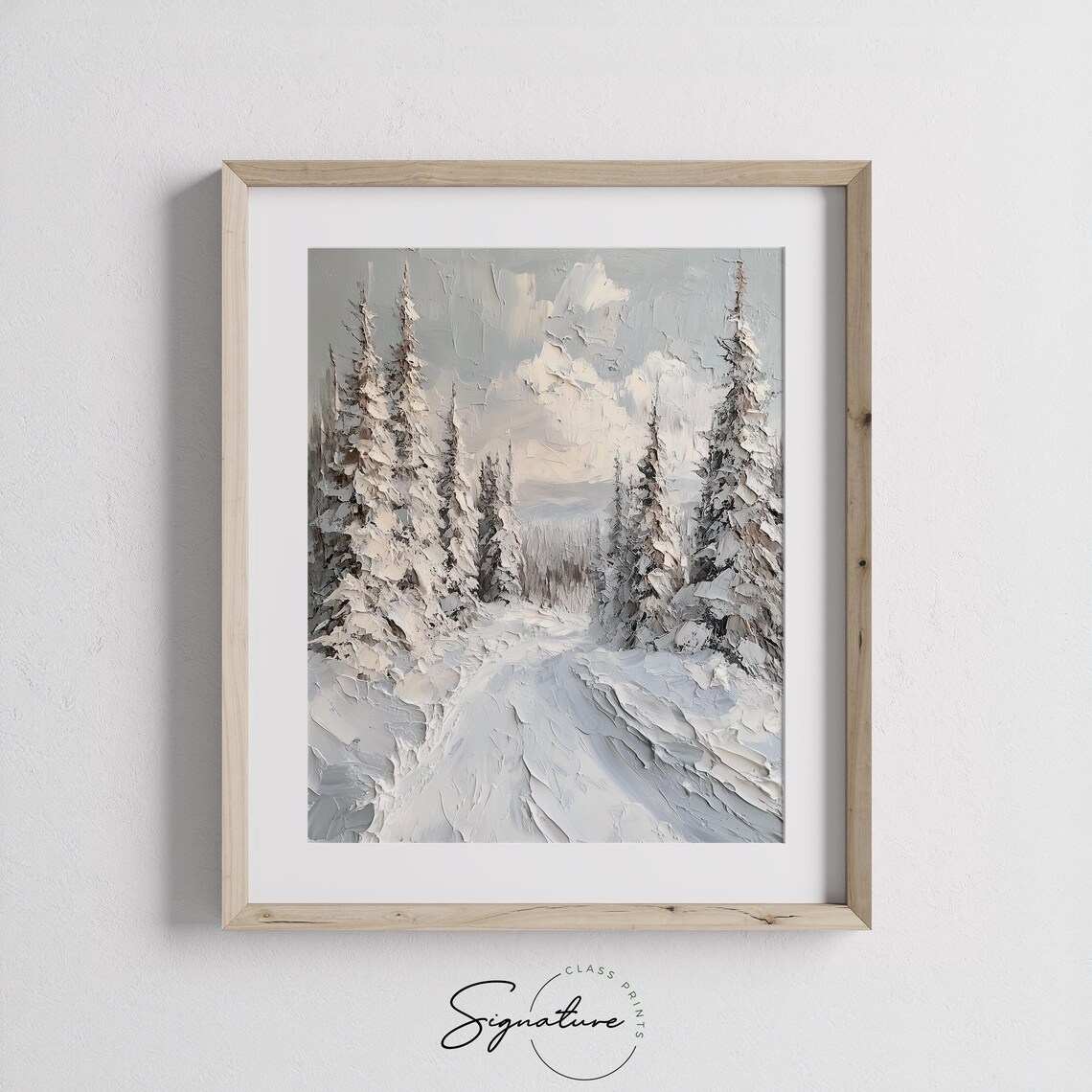 Snow Covered Pines Impasto Oil Painting Winter Forest Poster - Image 2