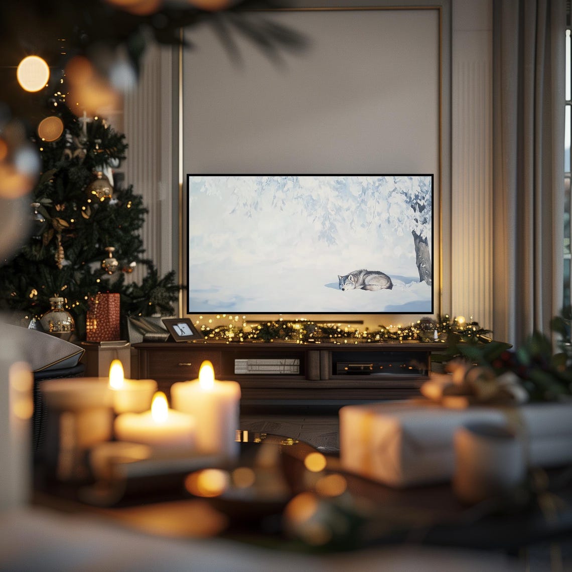Sleeping Grey Wolf in Snow Under Winter Pines Wildlife Poster - Image 6