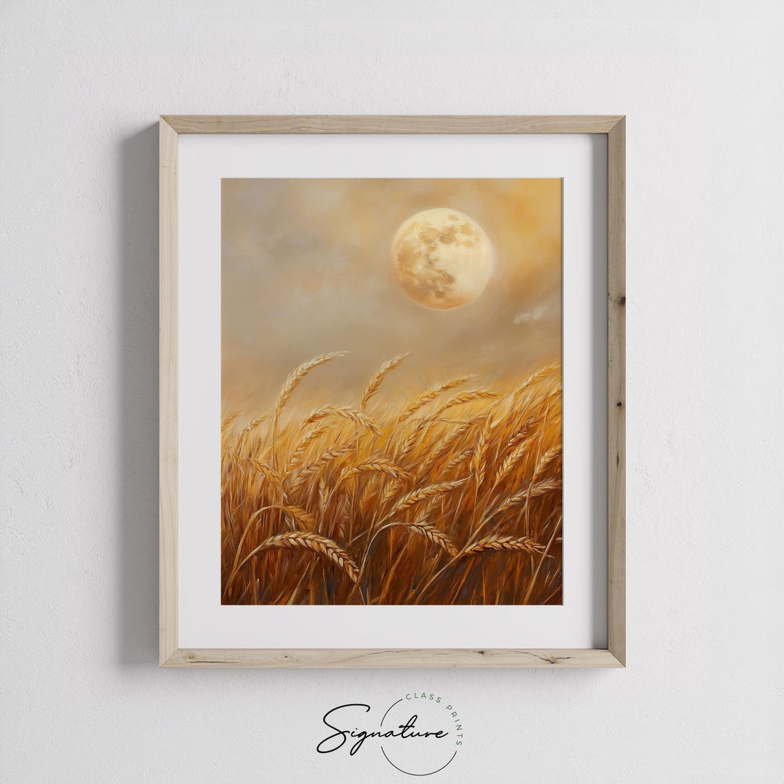 Golden Wheat Field Under Full Moon Autumn Harvest Night Poster - Image 3