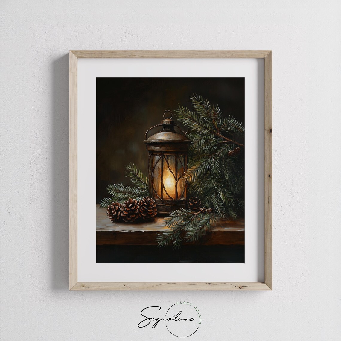 Vintage Rustic Lantern With Pinecones Moody Winter Still Life Poster - Image 3