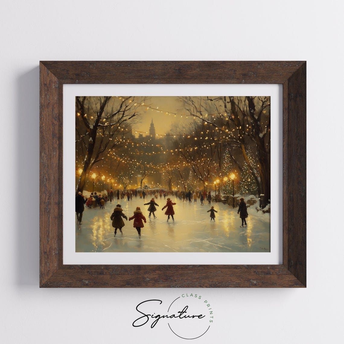 Ice Skaters Under String Lights In Snowy Park At Night Poster - Image 5