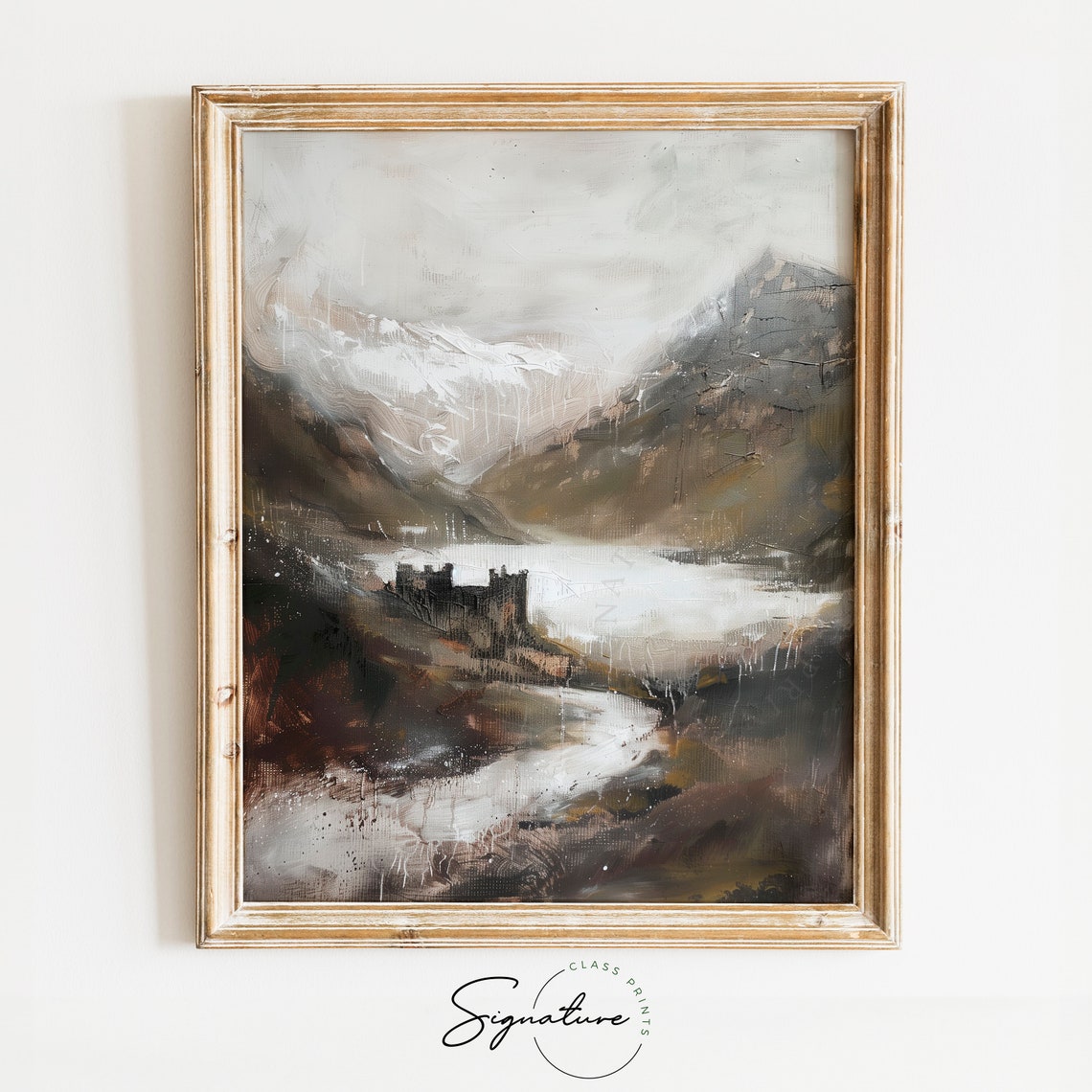 Misty Medieval Castle By Mountain Lake Moody Highland Art Poster