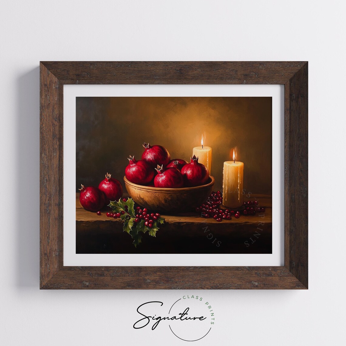 Pomegranates And Candles Moody Christmas Still Life Art Poster - Image 5