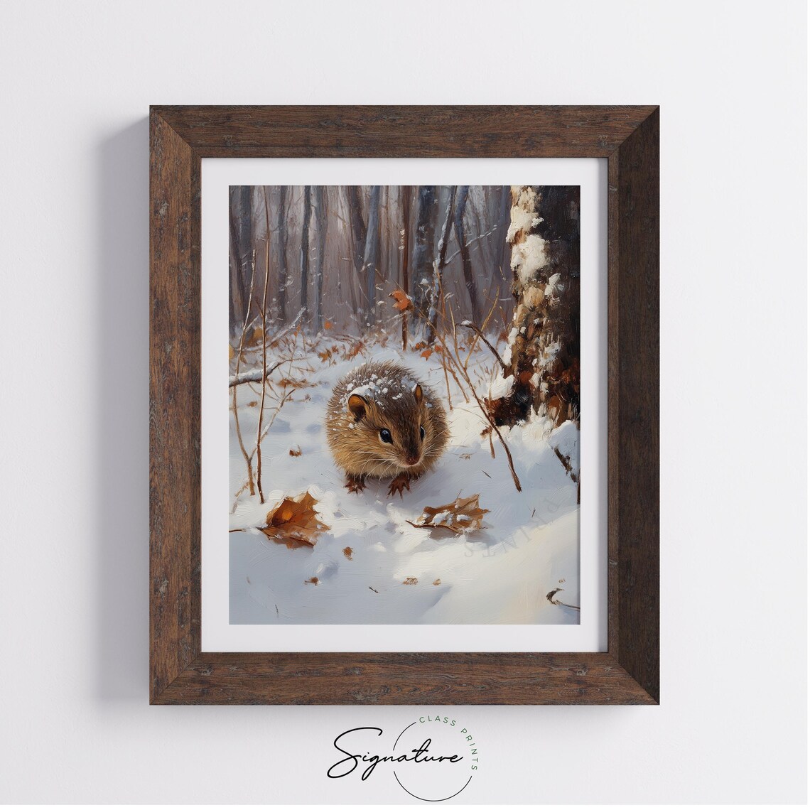 Cute Field Mouse Snowy Winter Forest Woodland Animal Oil Painting Poster - Image 2