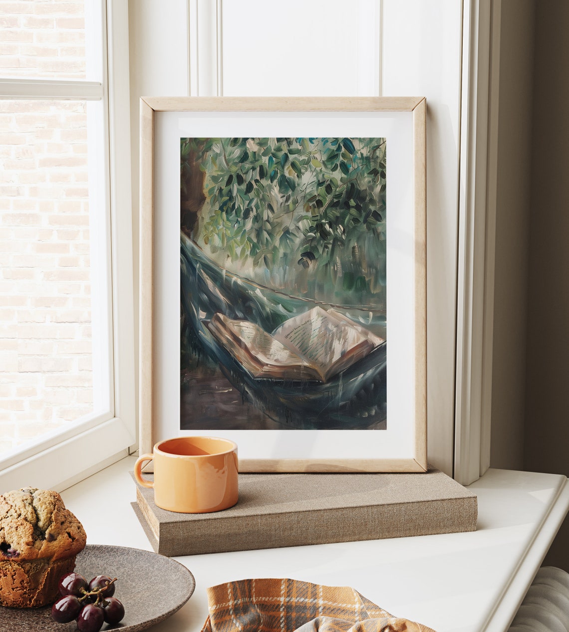 Open Book Resting In Hammock Under Green Leaves Reading Poster - Image 6