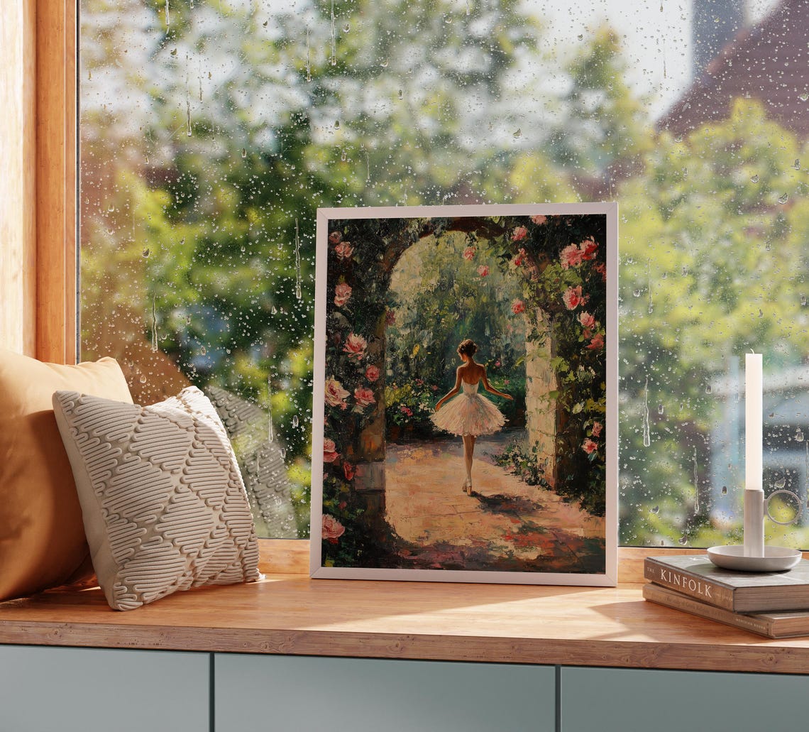 Ballerina Under Blooming Rose Arch Romantic Dance Art Poster - Image 2