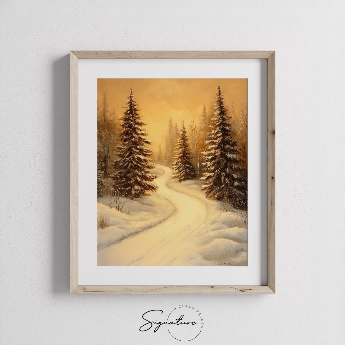 Golden Winter Dawn Lights Snowy Path Through Fir Trees Poster - Image 2