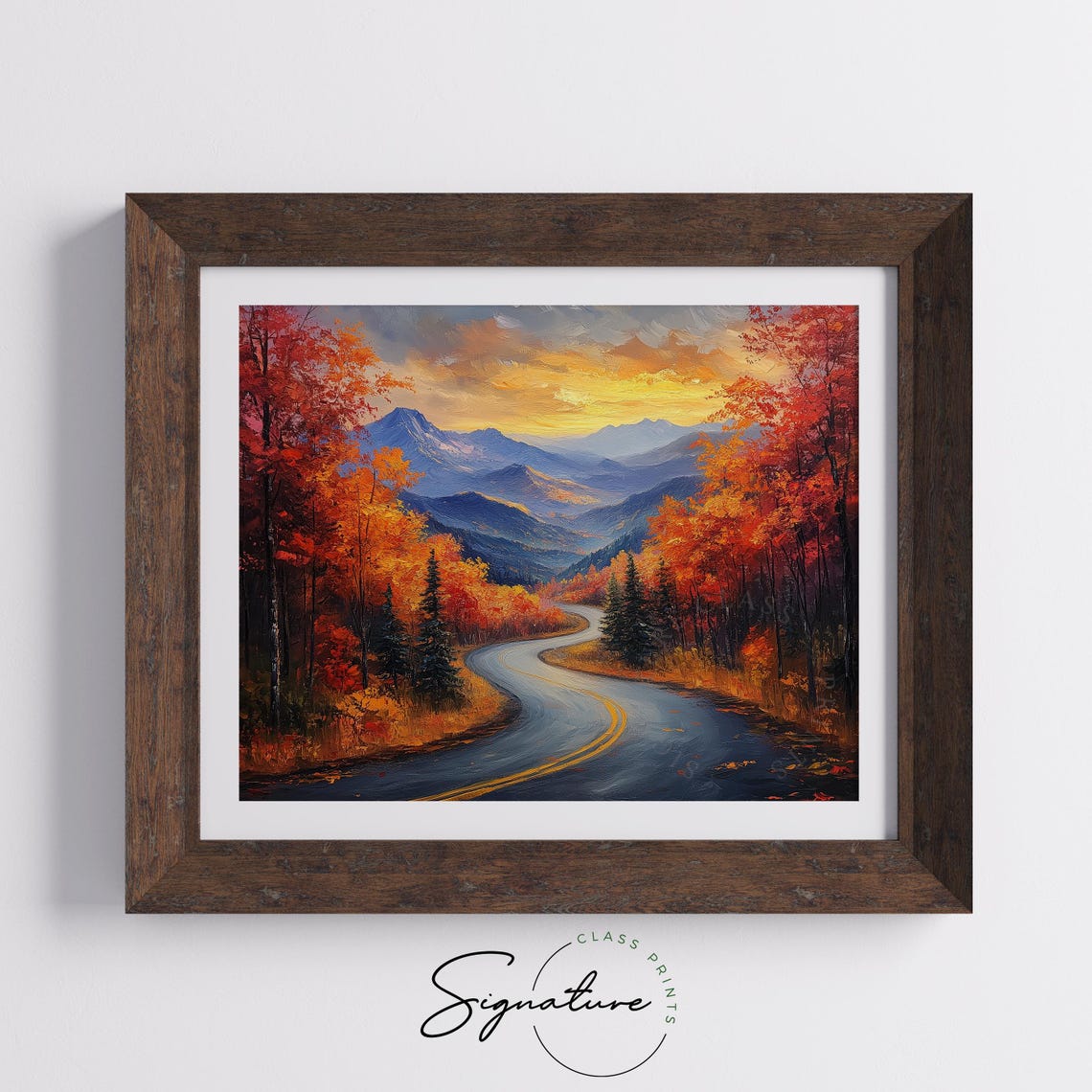 Winding Road Autumn Mountains Sunset Oil Painting Landscape Poster - Image 5