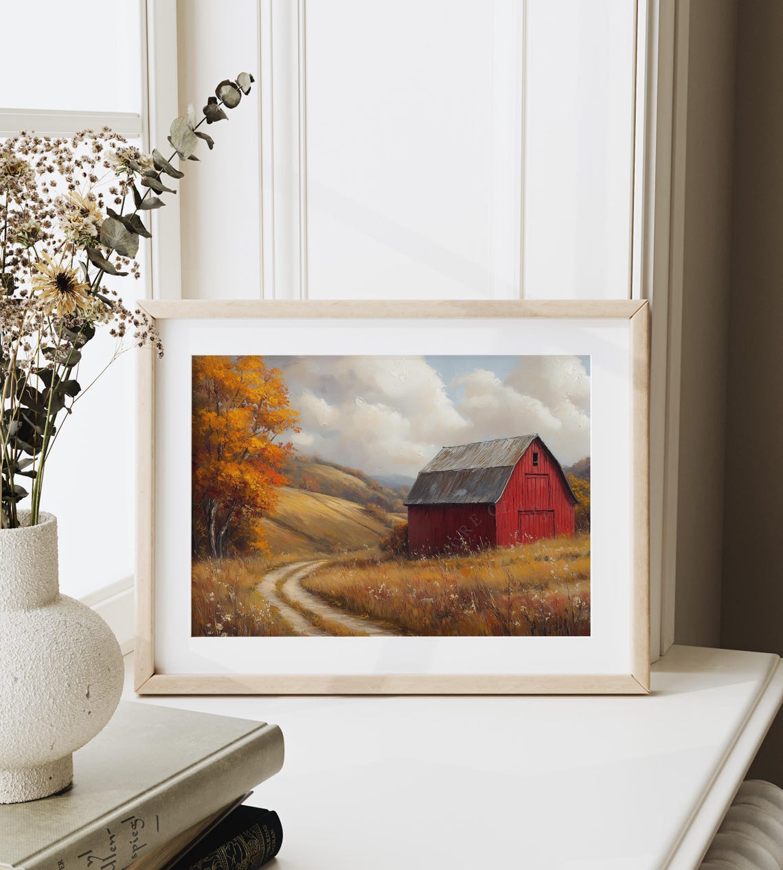 Red Barn Autumn Road Rolling Hills Fall Farmhouse Landscape Wall Art - Image 6