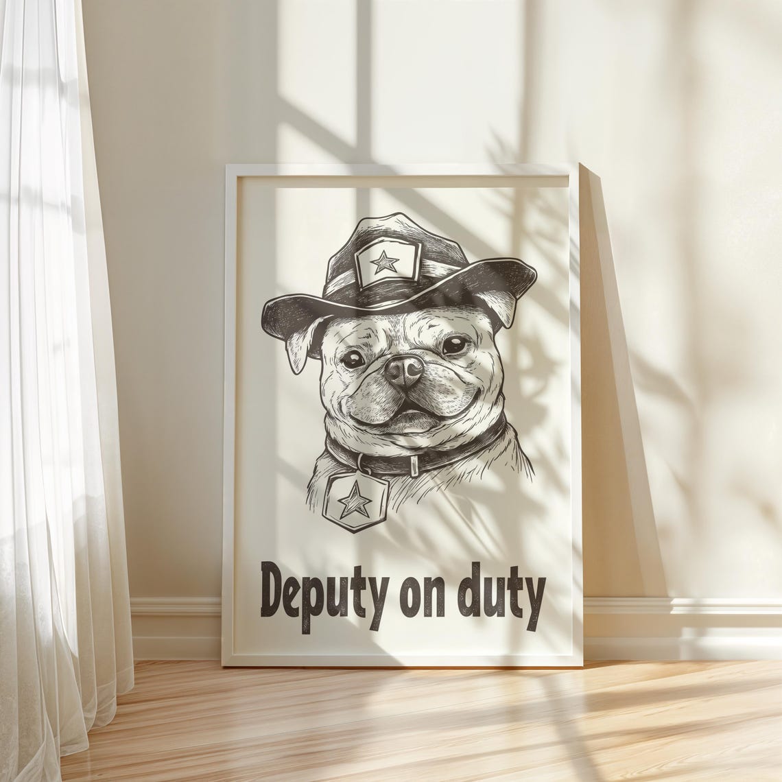 Funny Deputy On Duty Dog Sheriff Hat Vintage Illustration Poster - Image 5