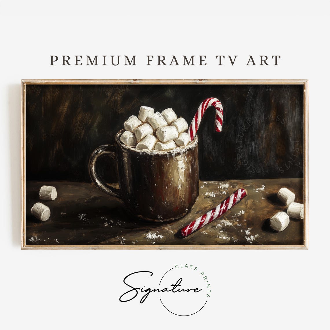 Dark Cocoa Mug With Marshmallows And Candy Canes Winter Poster