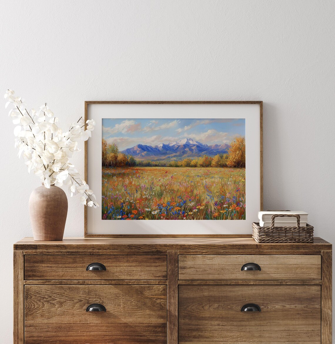 Wildflower Meadow Mountain Landscape Painting Colorful Fall Field Poster - Image 3
