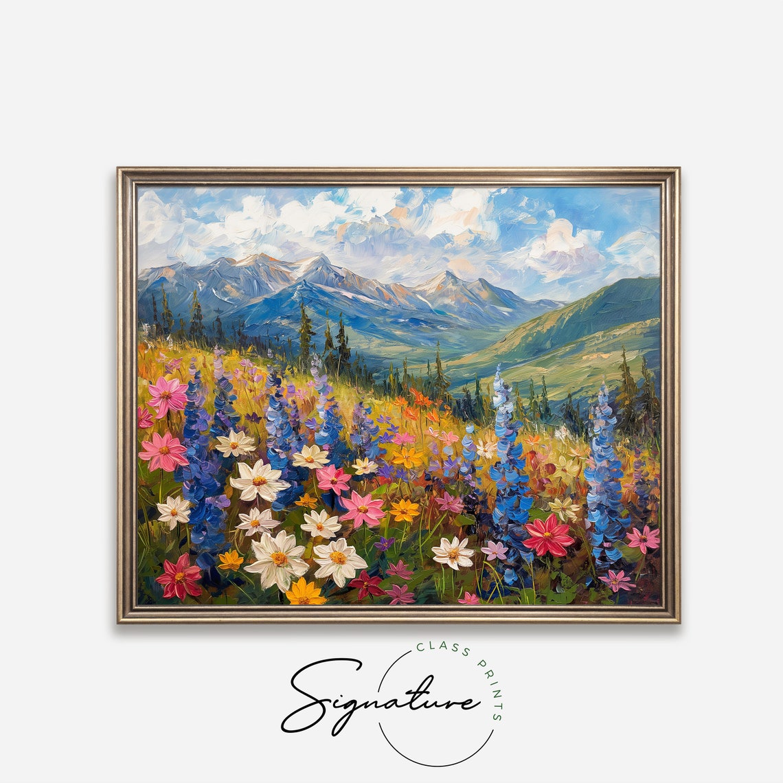 Mountain Meadow In Full Bloom Colorful Wildflower Oil Poster - Image 4