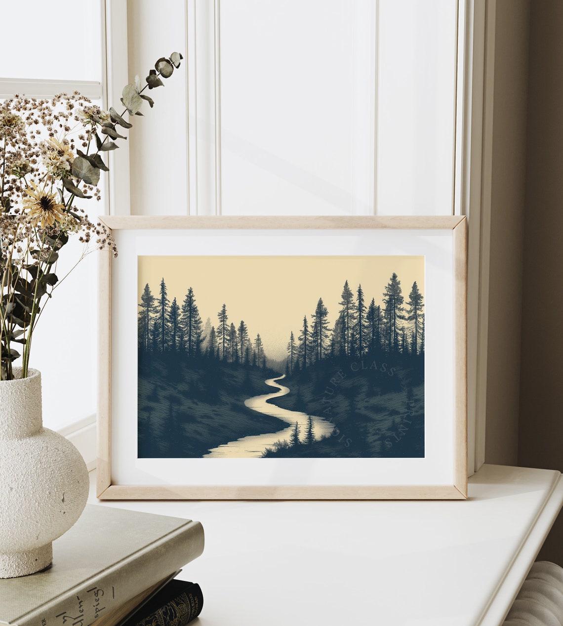 Winding River Through Dark Forest Moonlit Night Scene Poster - Image 6
