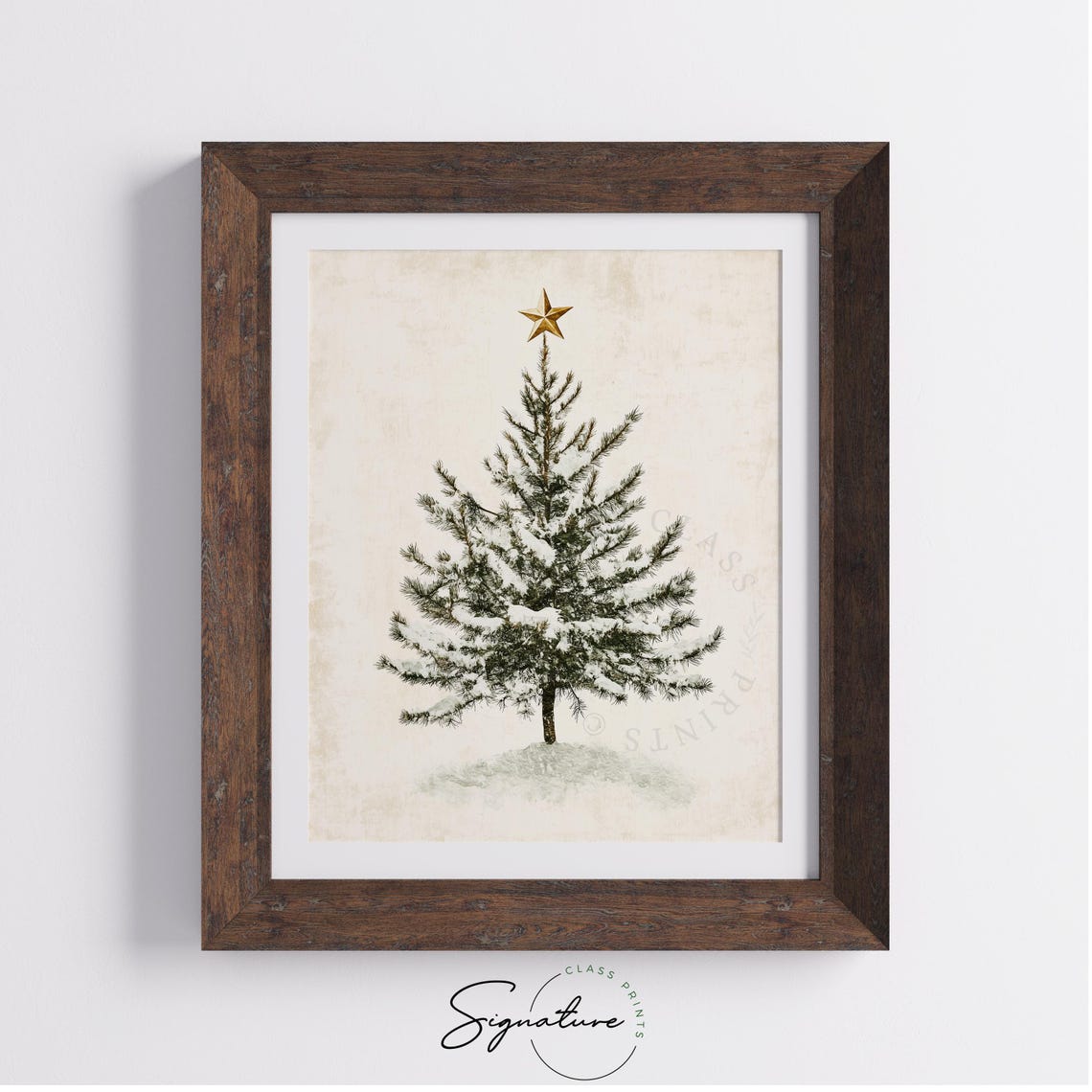 Snowy Christmas Tree Gold Star Minimalist Winter Holiday Art Poster - Image 2