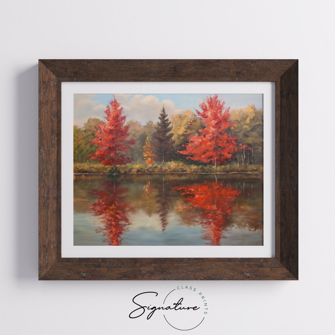 Twin Scarlet Red Maples Reflected In Calm Forest Pond Poster - Image 5