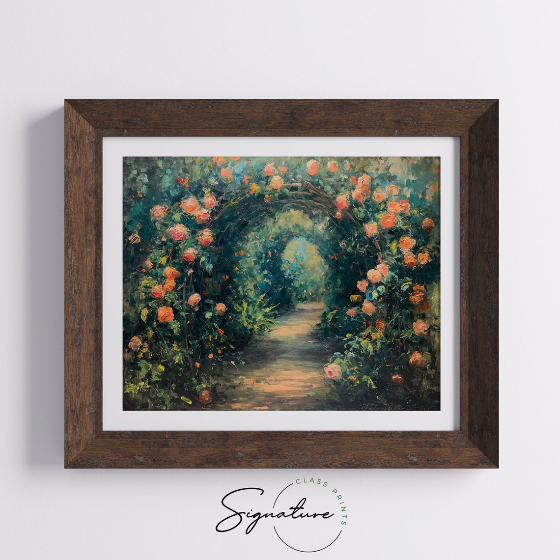 Impressionist Blooming Rose Arch Over Shady Garden Path Floral Poster - Image 5