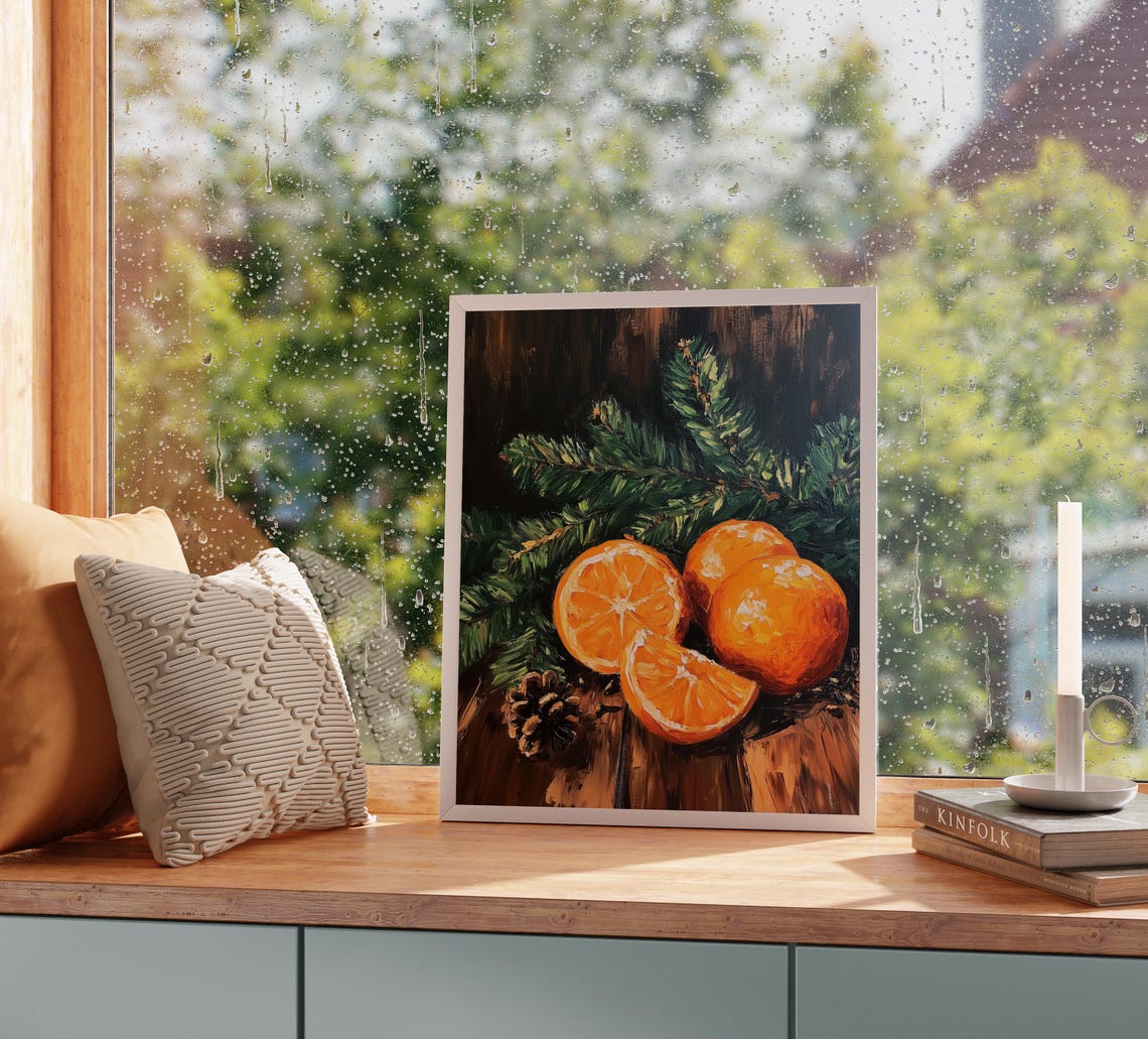 Oranges Pine Branches Painting Holiday Citrus Still Life Decor Poster - Image 2