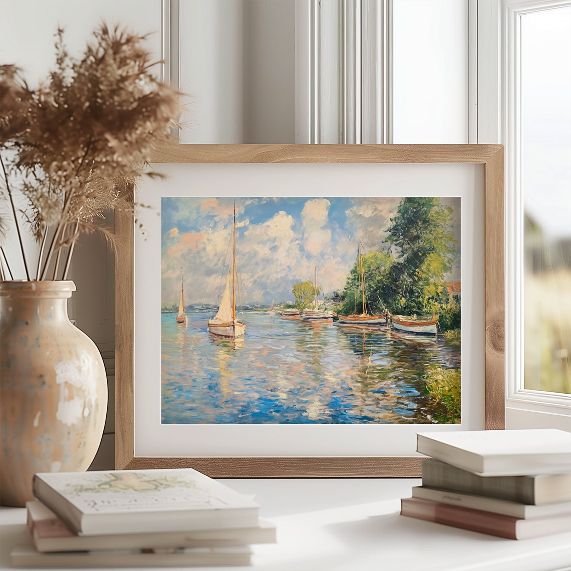 Monet Boats Moored At Argenteuil Sparkling River Sailboats Art Poster - Image 2