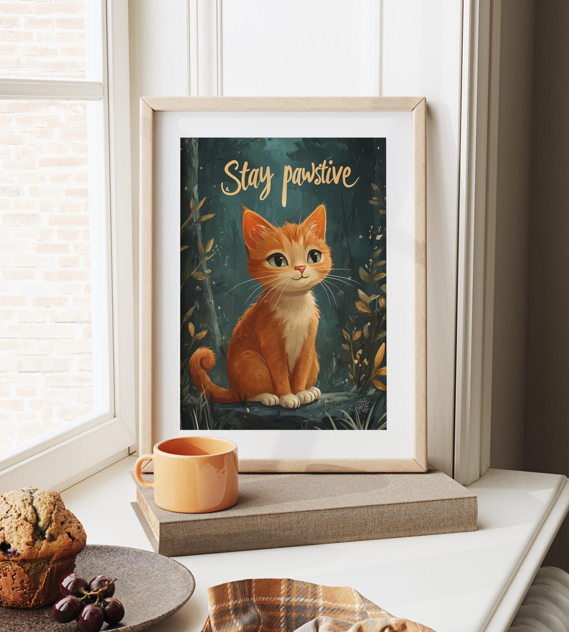 Cute Funny Stay Pawsitive Orange Kitten Woodland Kitten Poster - Image 6