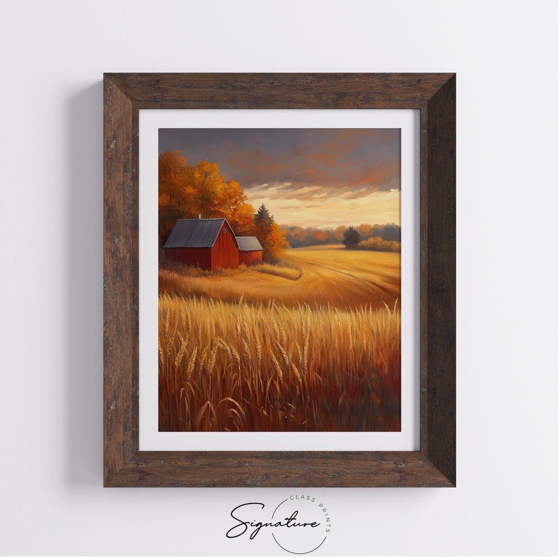 Red Barn at Sunset Over Golden Wheat Field Autumn Landscape Poster - Image 4