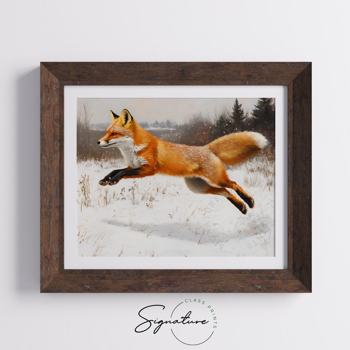 Red Fox Leaping Through A Snowy Field In Mid Air Wildlife Poster - Image 5