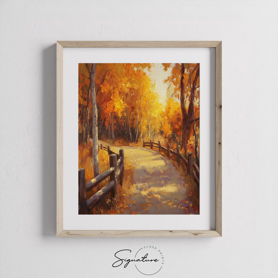 Golden Autumn Path With Wooden Fence Through Birch Trees Poster - Image 3
